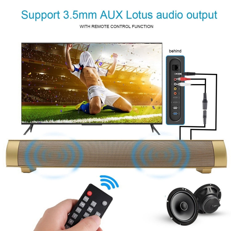 Soundbar LP-08 CE0152 USB MP3 Player 2.1CH Bluetooth Wireless Sound Bar Speaker with Remote Control, CE0152 Black, CE0152 Gold Soundbar LP-08 CE0152 USB MP3 Player 2.1CH Bluetooth Wireless Sound Bar Speaker with Remote Control, CE0152 Black, CE0152 Gold