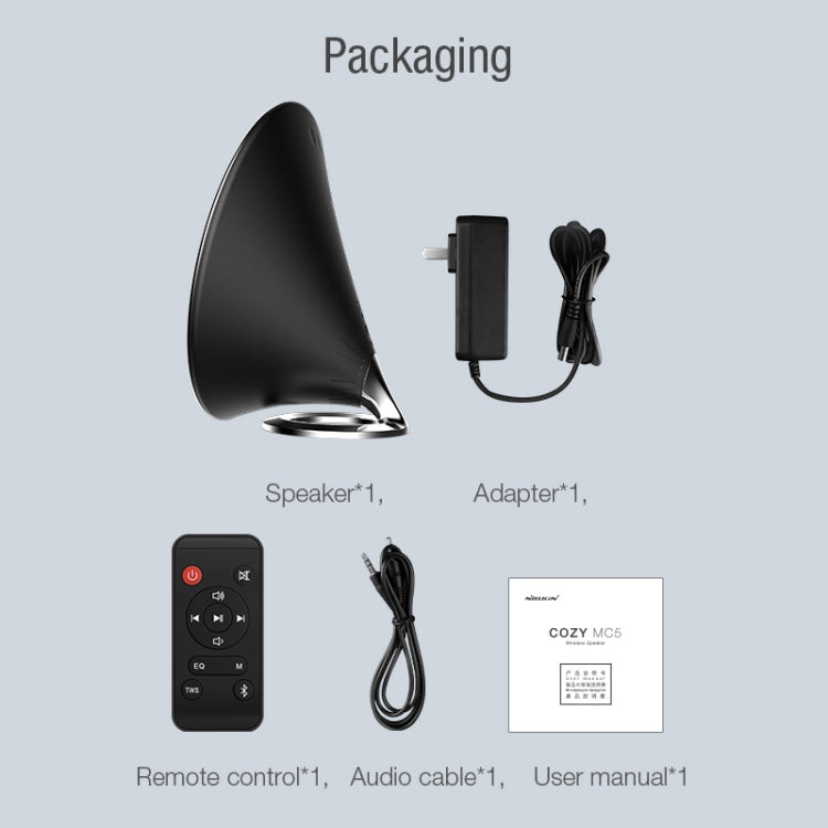 NILLKIN MC5 Pro 36W TWS Speaker Shape Wireless Bluetooth Speaker, Support Game / Music Mode & AUX Audio & NFC Pairing, US Plug NILLKIN MC5 Pro 36W TWS Speaker Shape Wireless Bluetooth Speaker, Support Game / Music Mode & AUX Audio & NFC Pairing, US Plug
