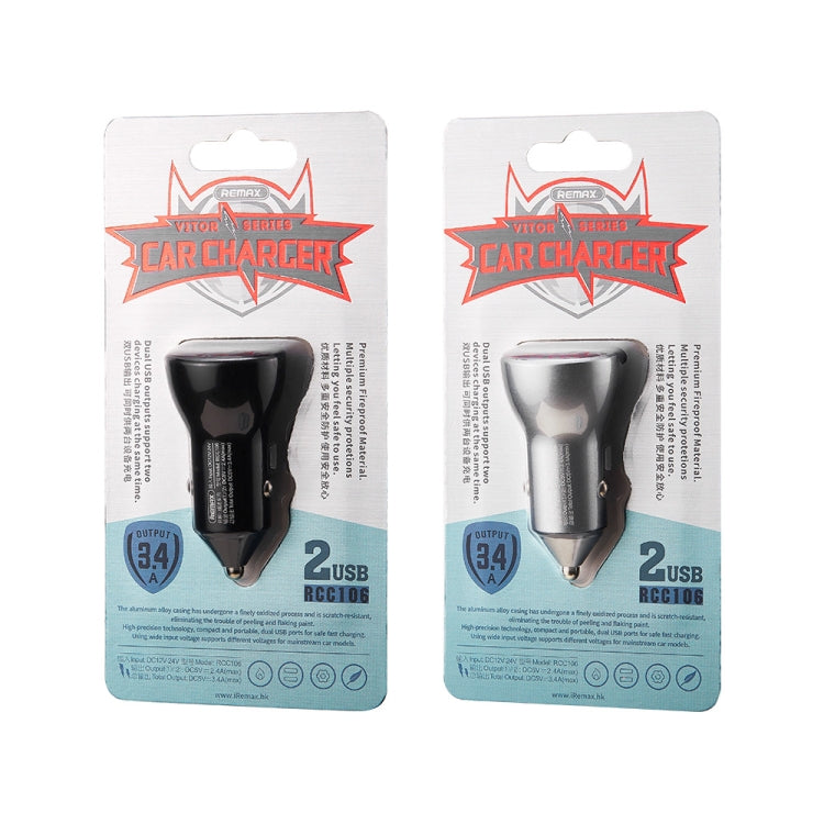 REMAX RCC106 Vitor Series 3.4A Dual USB Interface Car Charger with Digital Display, with Digital Display Silver REMAX RCC106 Vitor Series 3.4A Dual USB Interface Car Charger with Digital Display, with Digital Display Silver