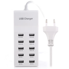 Adaptador de cargador USB de 10 puertos, 5 V, 2,4 A/2,1 A/1 A, enchufe de la UE