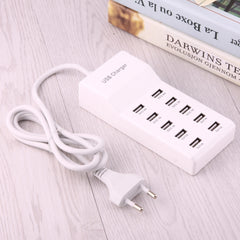 Adaptador de cargador USB de 10 puertos, 5 V, 2,4 A/2,1 A/1 A, enchufe de la UE