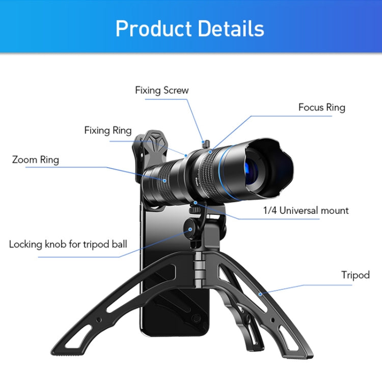 APEXEL APL-20-40XJJ04 20-40X HD External Dual-adjustment Zoom Telescope Universal Telephoto Phone Lens, APL-20-40XJJ04 APEXEL APL-20-40XJJ04 20-40X HD External Dual-adjustment Zoom Telescope Universal Telephoto Phone Lens, APL-20-40XJJ04