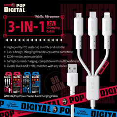 WEKOME WDC-02 Tidal Energy Series 3A USB auf 8 Pin+Type-C+Micro USB 3-in-1 PVC-Datenkabel, Länge: 1,2 m