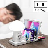 HQ-UD12 Universal 4 in 1 40W QC3.0 3 USB Ports + Wireless Charger Mobile Phone Charging Station with Mushroom Shape LED Light, Length: 1.2m, US Plug