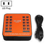 Estación de carga inteligente con pantalla digital USB WLX-840 de 200 W y 40 puertos, CA 100-240 V, enchufe estadounidense (negro y naranja), enchufe estadounidense