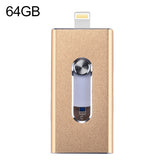 RQW-02 3 in 1 USB 2.0 & 8 Pin & Micro USB 64GB Flash Drive, RQW-02 Gold