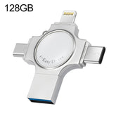 RQW-11S 4 in 1 USB 2.0 & 8 Pin & Micro USB & USB-C / Type-C 128GB Flash Drive, RQW-11S