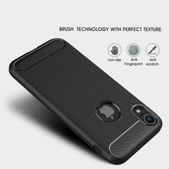 For iPhone XR Brushed Texture Carbon Fiber Shockproof TPU Protective Back Case, For iPhone XR