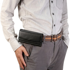 Lambskin Elastic Band Men 5.7-6.0 Inch Mobile Phone Universal Hanging Waist Leather Case with Card Slot, For iPhone XS Max / 8 Plus / 7 Plus / Honor 8X and Other 5.7-6.0 Inch Mobile Phones