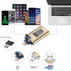 Richwell 3 in 1 128G Typ-C + 8 Pin + USB 3.0 Metall Push-Pull Flash Disk mit OTG Funktion