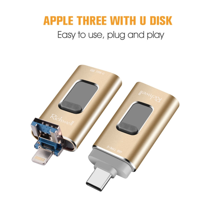 Richwell 3 in 1 128G Typ-C + 8 Pin + USB 3.0 Metall Push-Pull Flash Disk mit OTG Funktion Richwell 3 in 1 128G Typ-C + 8 Pin + USB 3.0 Metall Push-Pull Flash Disk mit OTG Funktion