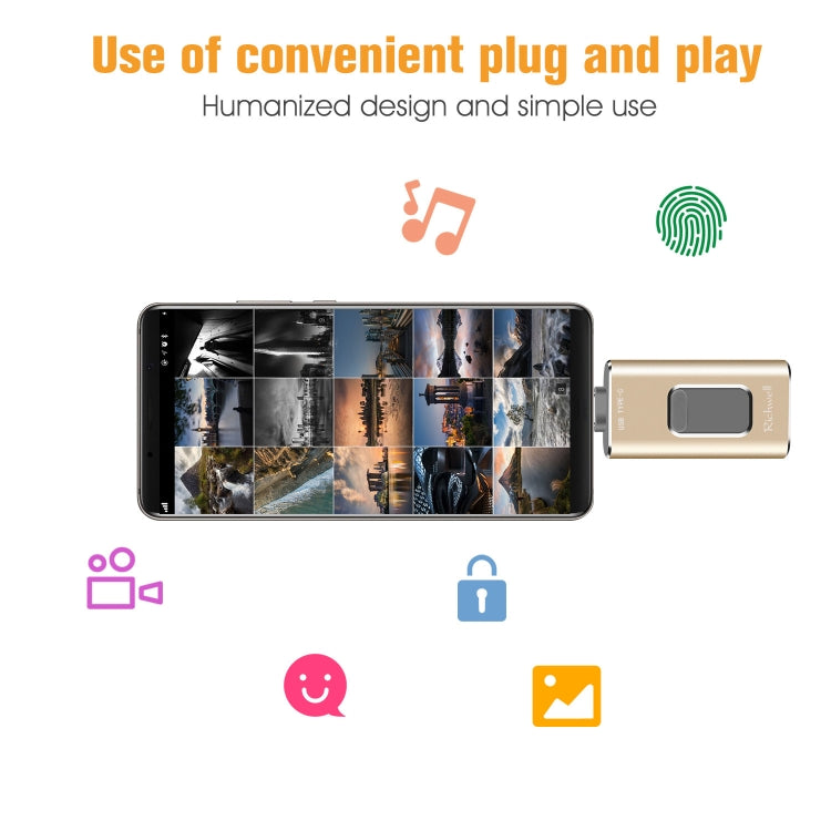 Richwell 3 in 1 128G Typ-C + 8 Pin + USB 3.0 Metall Push-Pull Flash Disk mit OTG Funktion Richwell 3 in 1 128G Typ-C + 8 Pin + USB 3.0 Metall Push-Pull Flash Disk mit OTG Funktion