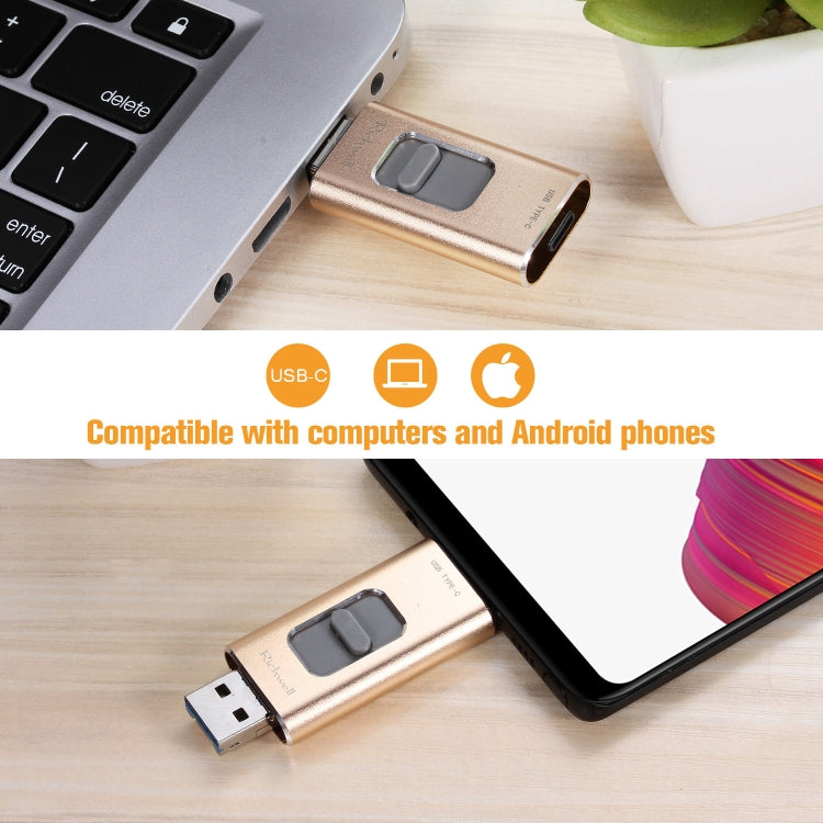 Richwell 3 in 1 128G Typ-C + 8 Pin + USB 3.0 Metall Push-Pull Flash Disk mit OTG Funktion Richwell 3 in 1 128G Typ-C + 8 Pin + USB 3.0 Metall Push-Pull Flash Disk mit OTG Funktion