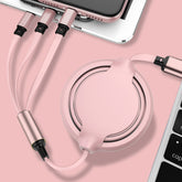 3.5A Liquid Silicone 3 in 1 USB to USB-C / Type-C + 8Pin + Micro USB Retractable Data Syn Charging Cable