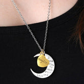 Half-Moon-Shaped Alloy Plated Pendant Necklace With Greetings Engraved At The Backside For Family, Diameter 3cm, Perimeter 9.4cm(Silver+Gold For daughter)