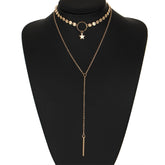 Simple Sexy Handmade Sequins Star Tassels Circle Clavicle Chain Long Pendant Double-layer Chain