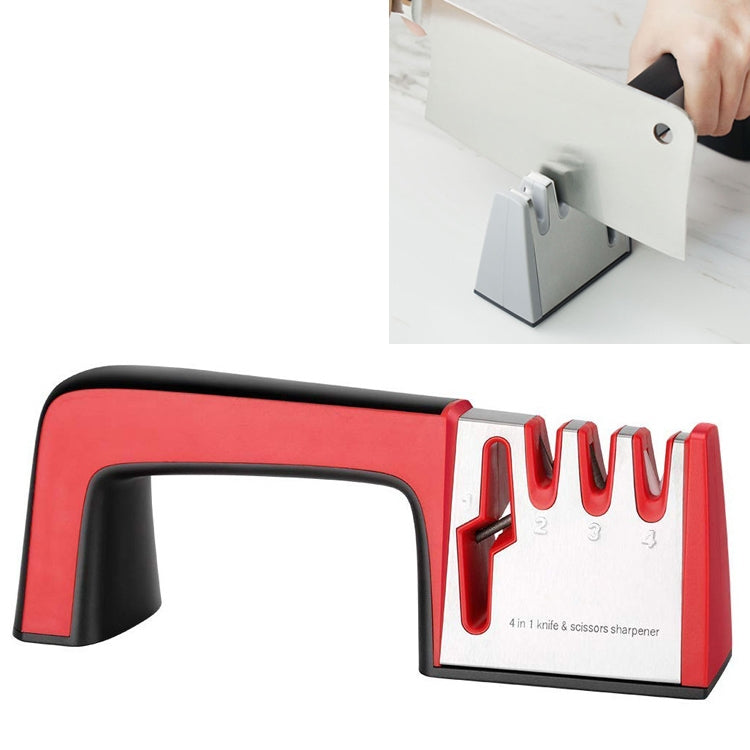 4 in 1 Stainless Steel Knife Sharpener Four Section Hand-held Quick Sharpening Tool with Non Slip Handle, 4 in 1 (Black), 4 in 1 (Red) 4 in 1 Stainless Steel Knife Sharpener Four Section Hand-held Quick Sharpening Tool with Non Slip Handle, 4 in 1 (Black), 4 in 1 (Red)