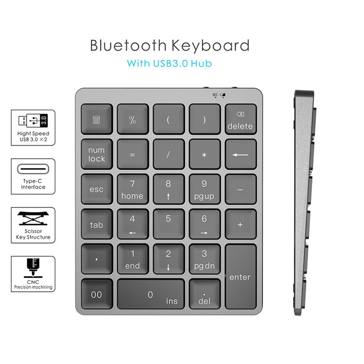 N970 Pro Dual Modes Aluminum Alloy Rechargeable Wireless Bluetooth Numeric Keyboard with USB HUB N970 Pro Dual Modes Aluminum Alloy Rechargeable Wireless Bluetooth Numeric Keyboard with USB HUB