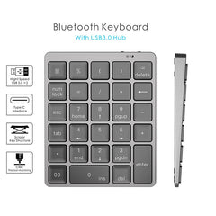 N970 Pro Dual Modes Aluminum Alloy Rechargeable Wireless Bluetooth Numeric Keyboard with USB HUB