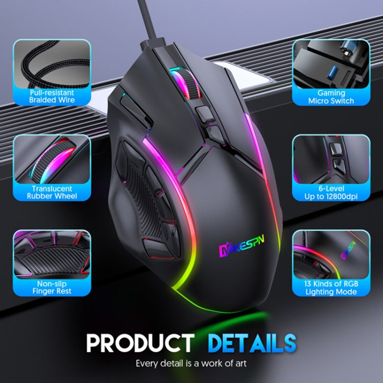 MKESPN X15 Full Speed 12800DPI 12 Buttons Macro Definition RGB Wired Mouse, x15 MKESPN X15 Full Speed 12800DPI 12 Buttons Macro Definition RGB Wired Mouse, x15