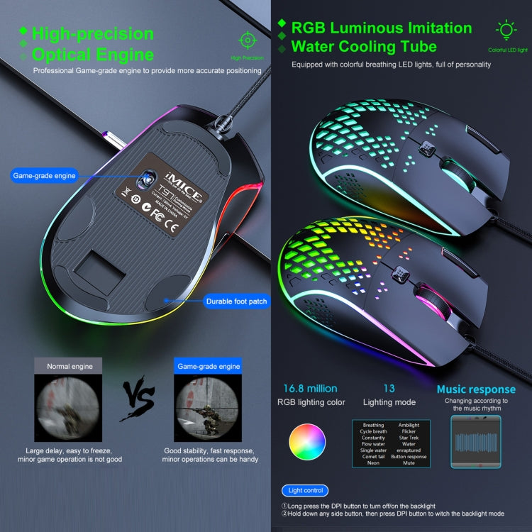 Ratón para juegos iMICE T97 con luz LED RGB, USB, 7 botones, 7200 DPI, con cable Ratón para juegos iMICE T97 con luz LED RGB, USB, 7 botones, 7200 DPI, con cable