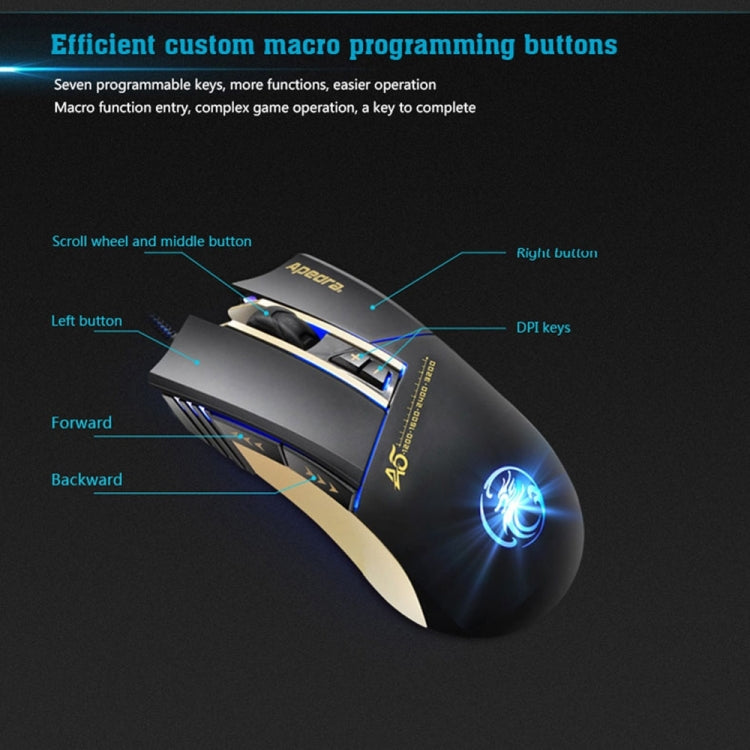 Ratón para juegos de alta precisión Apedra iMICE A5, luz LED de cuatro colores controlada por respiración, USB, 7 botones, 3200 DPI, ratón óptico para juegos con cable para computadora, PC, portátil, iMICE A5 Ratón para juegos de alta precisión Apedra iMICE A5, luz LED de cuatro colores controlada por respiración, USB, 7 botones, 3200 DPI, ratón óptico para juegos con cable para computadora, PC, portátil, iMICE A5