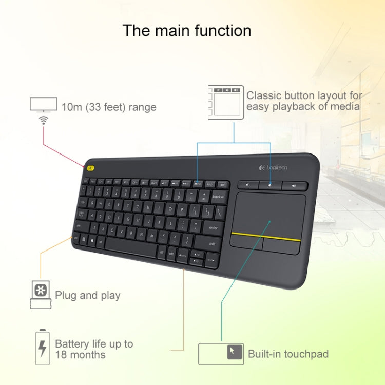 Logitech K400 Plus 2.4GHz Wireless Touch Control Keyboard, Wireless Range: 10m, Logitech K400 Plus Logitech K400 Plus 2.4GHz Wireless Touch Control Keyboard, Wireless Range: 10m, Logitech K400 Plus