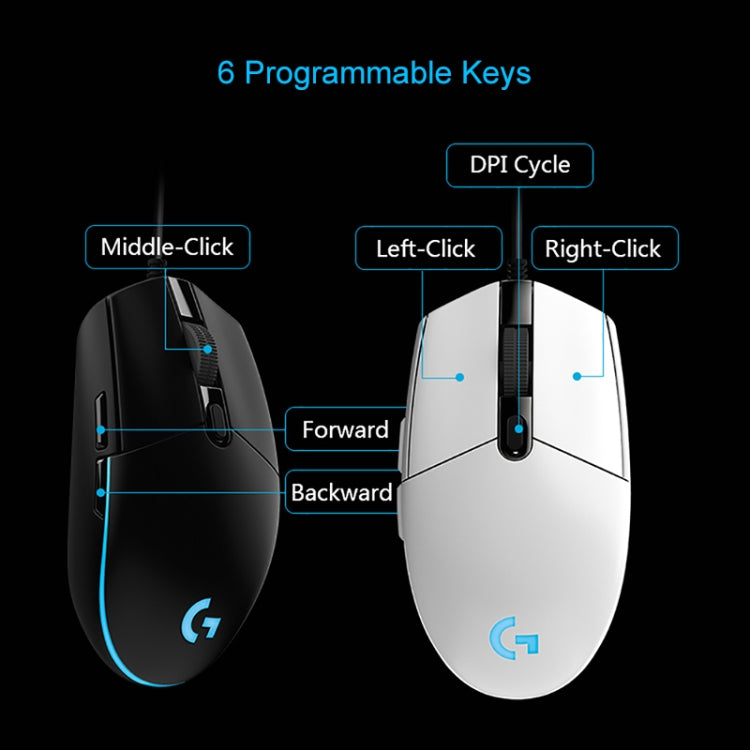 Logitech G102 6-keys RGB Glowing 6000DPI Five-speed Adjustable Wired Optical Gaming Mouse, Length: 2m, G102, G102 (White) Logitech G102 6-keys RGB Glowing 6000DPI Five-speed Adjustable Wired Optical Gaming Mouse, Length: 2m, G102, G102 (White)