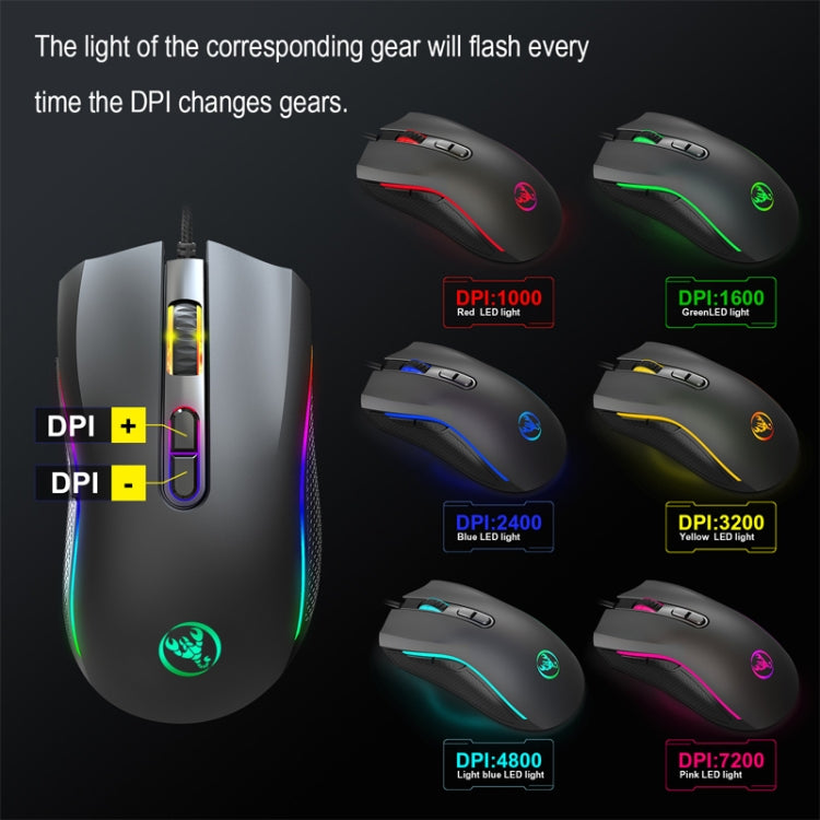 HXSJ A869 Type-C 7200dpi 6-modes Adjustable 7-keys RGB Light Wired Game Mouse, A869RGB-TYPE-C HXSJ A869 Type-C 7200dpi 6-modes Adjustable 7-keys RGB Light Wired Game Mouse, A869RGB-TYPE-C