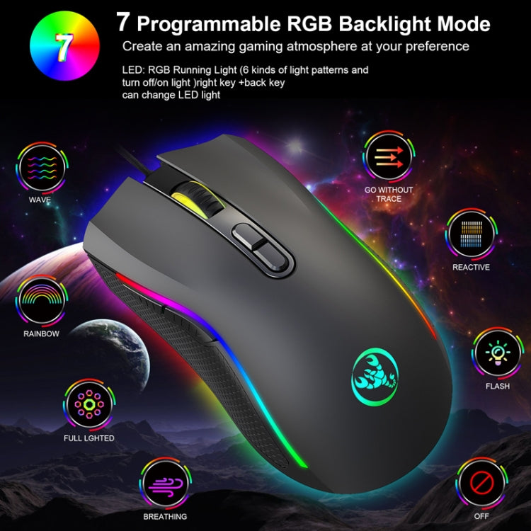 HXSJ A869 Type-C 7200dpi 6-modes Adjustable 7-keys RGB Light Wired Game Mouse, A869RGB-TYPE-C HXSJ A869 Type-C 7200dpi 6-modes Adjustable 7-keys RGB Light Wired Game Mouse, A869RGB-TYPE-C