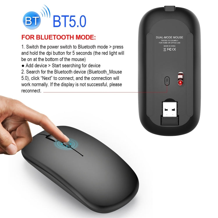 HXSJ M90 2.4GHz Ultrathin Mute Rechargeable Dual Mode Wireless Bluetooth Notebook PC Mouse HXSJ M90 2.4GHz Ultrathin Mute Rechargeable Dual Mode Wireless Bluetooth Notebook PC Mouse
