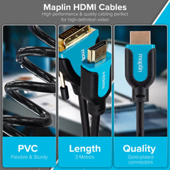 Maplin Premium HDMI to DVI-D Cable - Black, 3m