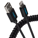 Maplin Lightning Connector to USB-A Coiled Curly Cable - Black