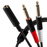ProSound Twin 1/4" 6.3mm 2 Pole Jack Plugs to Single 1/4" 6.35mm Female Jack Socket Cable - Black, 0.2m