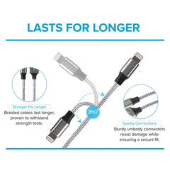 Maplin Lightning to USB-C Braided 20W High Speed Cable - Silver, 1m