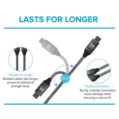 Maplin Pro USB-C to USB-C Gen2 100W 20Gbps Power Delivery Super Speed Data Transfer & Charging Braided Cable - Silver, 3m