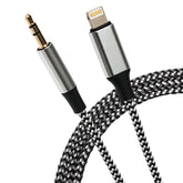 Maplin Lightning to 3.5mm Aux Stereo 3 Pole Jack Plug Braided Cable - Silver, 1m