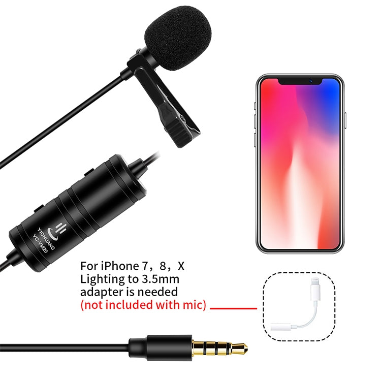 YICHUANG YC-VM20 3.5mm Port Video Recording Omnidirectional Lavalier Microphone, Cable Length: 6m, YC-VM20 YICHUANG YC-VM20 3.5mm Port Video Recording Omnidirectional Lavalier Microphone, Cable Length: 6m, YC-VM20