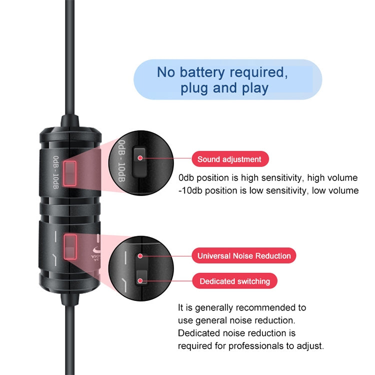 YICHUANG YC-VM40 8 Pin Port Dual Modes Lavalier Recording Microphone, Cable Length: 6m, YC-VM40 YICHUANG YC-VM40 8 Pin Port Dual Modes Lavalier Recording Microphone, Cable Length: 6m, YC-VM40