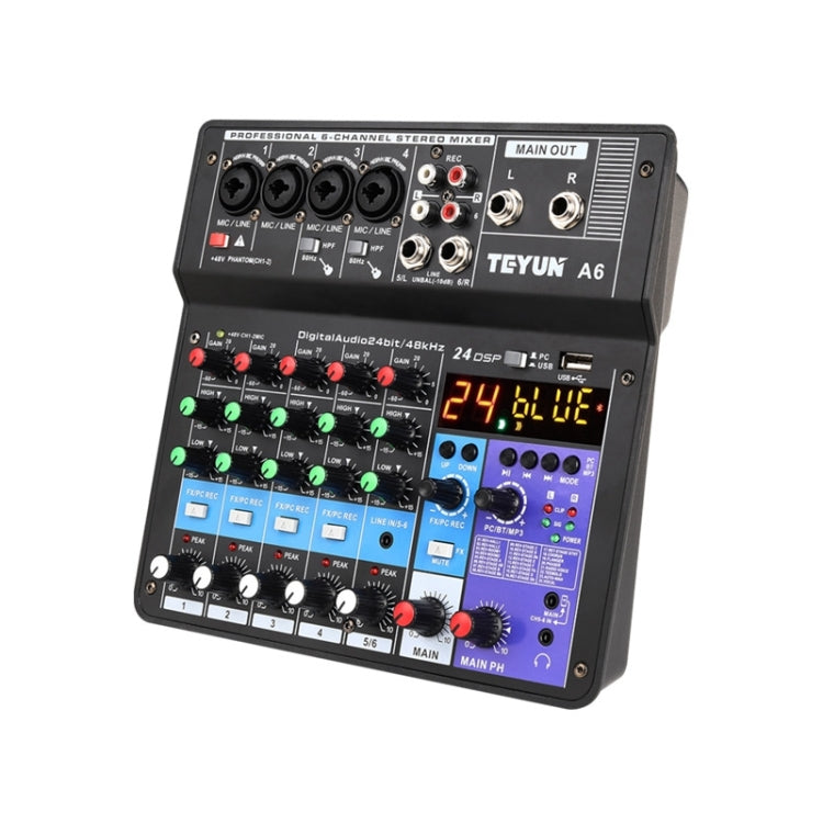TEYUN NA6 6-channel Small Mixing Console Mobile Phone Sound Card Live Broadcast Computer Recording Console Processor, EU Plug TEYUN NA6 6-channel Small Mixing Console Mobile Phone Sound Card Live Broadcast Computer Recording Console Processor, EU Plug