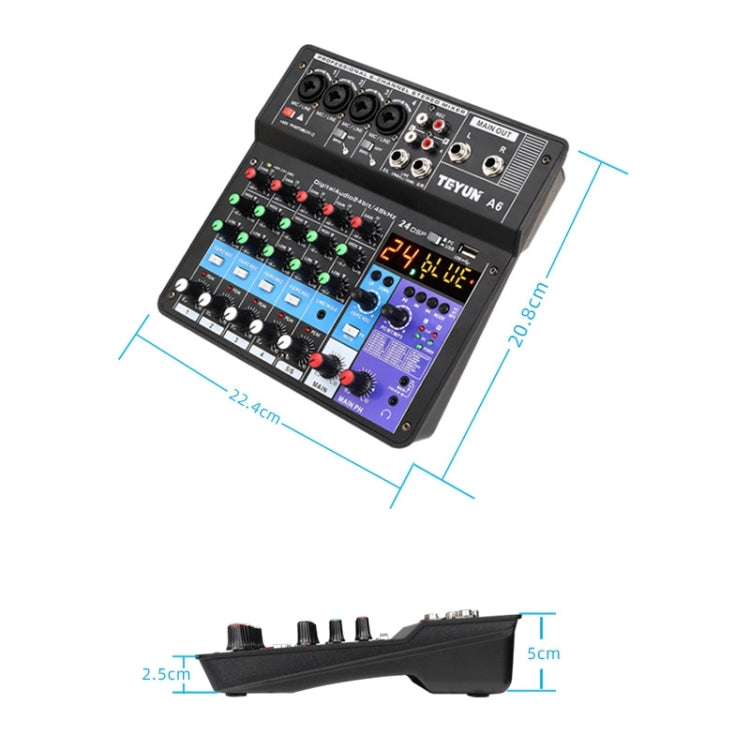 TEYUN NA6 6-channel Small Mixing Console Mobile Phone Sound Card Live Broadcast Computer Recording Console Processor, EU Plug TEYUN NA6 6-channel Small Mixing Console Mobile Phone Sound Card Live Broadcast Computer Recording Console Processor, EU Plug