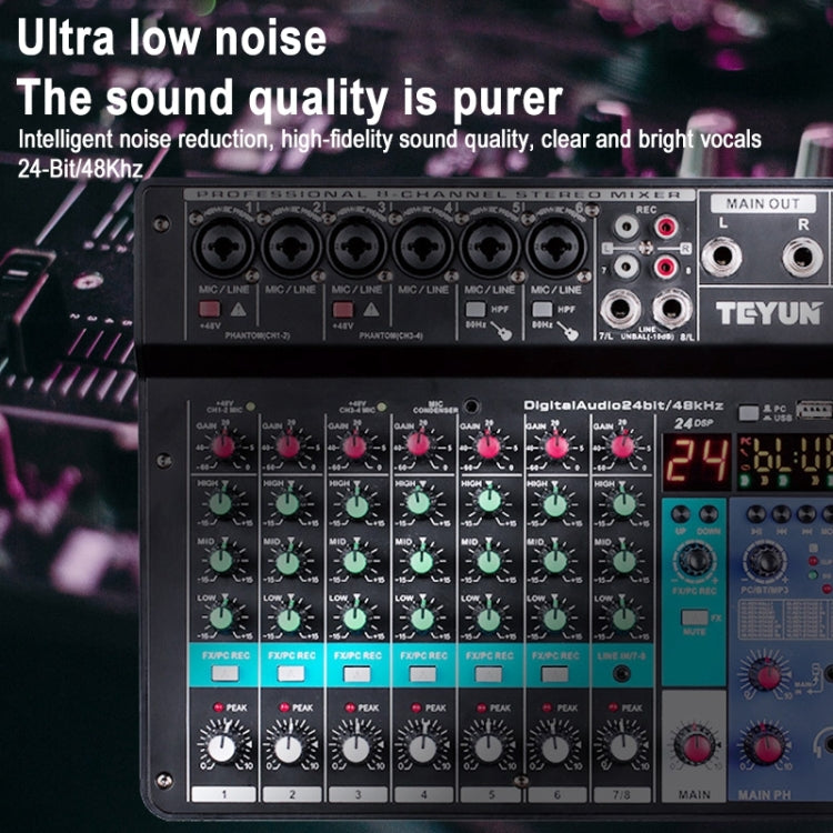 TEYUN NA8 8-channel Small Mixing Console Mobile Phone Sound Card Live Broadcast Computer Recording Console Processor, EU Plug TEYUN NA8 8-channel Small Mixing Console Mobile Phone Sound Card Live Broadcast Computer Recording Console Processor, EU Plug