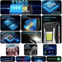 Unihertz Tank 3 / 8849, 16GB+512GB, 200MP Kamera, Nachtsicht, 23800mAh Akku, 6,79 Zoll Android 13 Dimensity 8200 Octa Core, Netzwerk: 5G, Tank 3 ohne Laser-Entfernungsmesser
