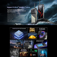 HOTWAV Hyper 8 Ultra Walkie-talkie Rugged Phone, 12GB+512GB, 6.8 inch Android 15 MediaTek MT8791 Dimensity 7050 Octa Core, Network: 5G, OTG, NFC
