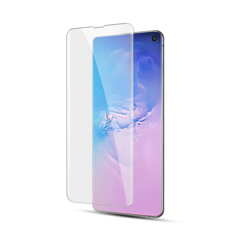 Vidrio templado curvo con pegamento completo y líquido UV para Galaxy S10, compatible con desbloqueo por huella dactilar, para Galaxy S10 (1 pieza) (pegamento completo)