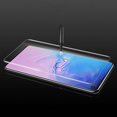 Vidrio templado curvo con pegamento completo y líquido UV para Galaxy S10, compatible con desbloqueo por huella dactilar, para Galaxy S10 (1 pieza) (pegamento completo)