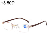 Rimless Anti Blue-ray Blue Film Lenses Presbyopic Glasses, +3.50D, +3.50D