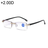 Rimless Anti Blue-ray Blue Film Lenses Presbyopic Glasses, +2.00D, +2.00D