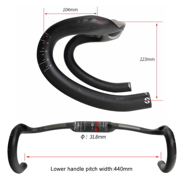 TOSEEK UD Carbon Fiber Texture Road Bike Handlebar, Size: 440mm (UD Matte), 440mm TOSEEK UD Carbon Fiber Texture Road Bike Handlebar, Size: 440mm (UD Matte), 440mm