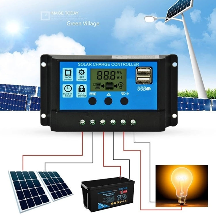 Controlador de carga/descarga solar CMTD-2420 de 20 A, 12 V/24 V, con pantalla LED y dos puertos USB Controlador de carga/descarga solar CMTD-2420 de 20 A, 12 V/24 V, con pantalla LED y dos puertos USB